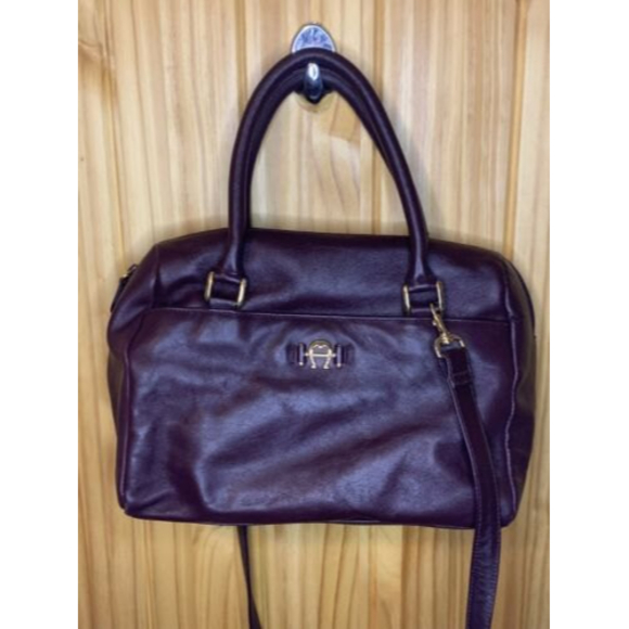 vintage leather aigner satchel purse, Shoulder Strap And Handles, Gold Accents - Picture 1 of 12